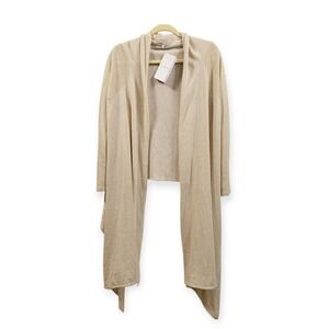 Le Lis Blanc M NWT Lagenlook Metallic Linen Bl. Dramatic High-Low Cardigan Beige